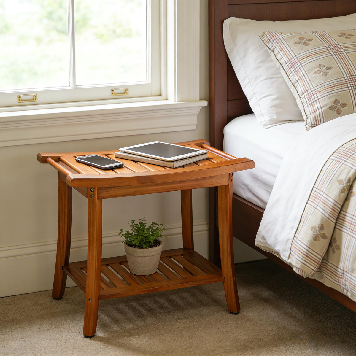 Teak Shower Bench Seat with Handles I7819
