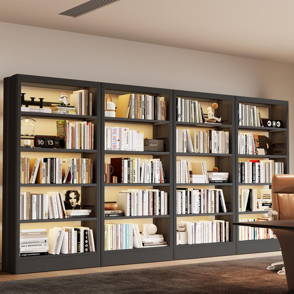 71" Black 5 Tier Metal Bookshelf with Adjustable Shelves F102