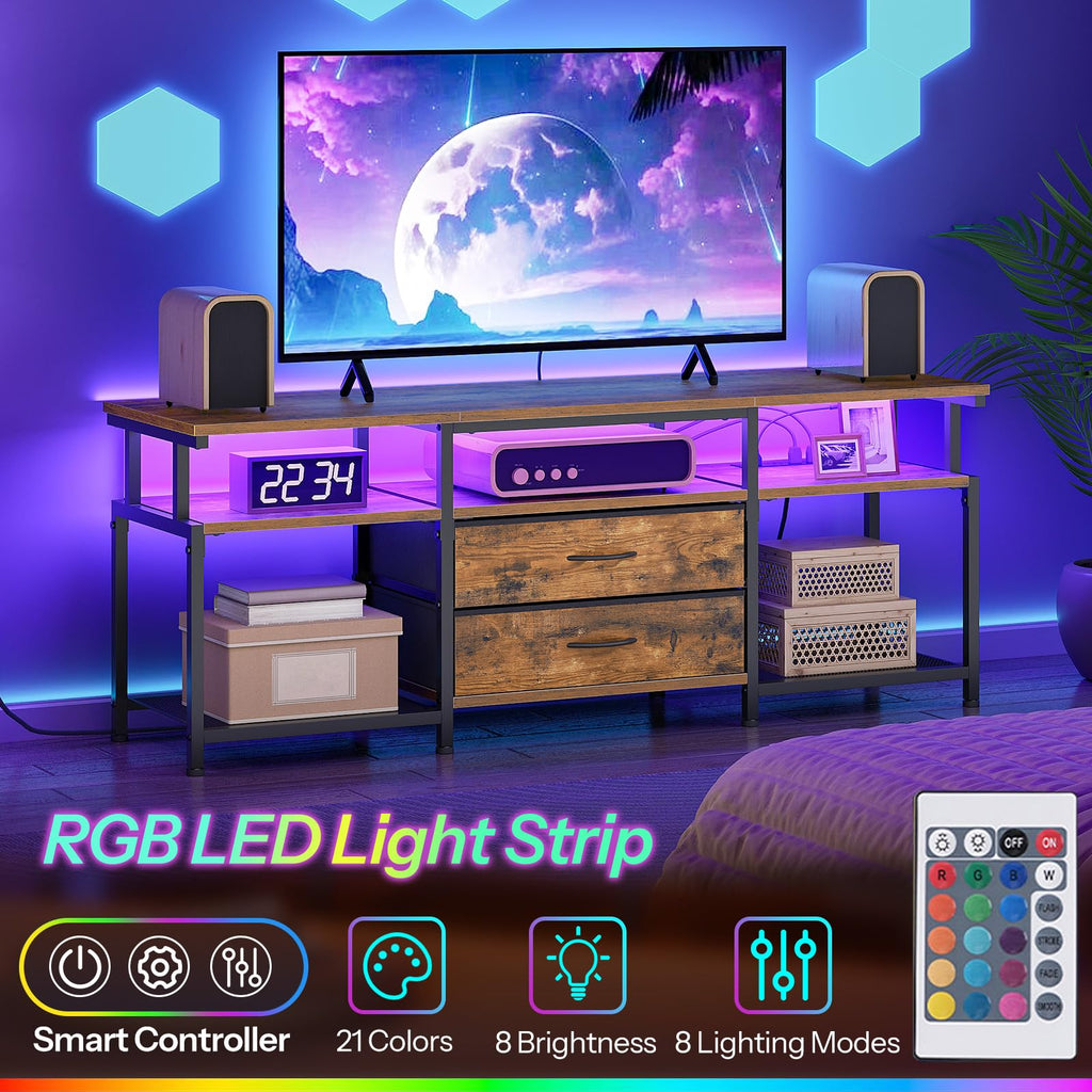TV Stand with Power Outlet and LED Light A2585