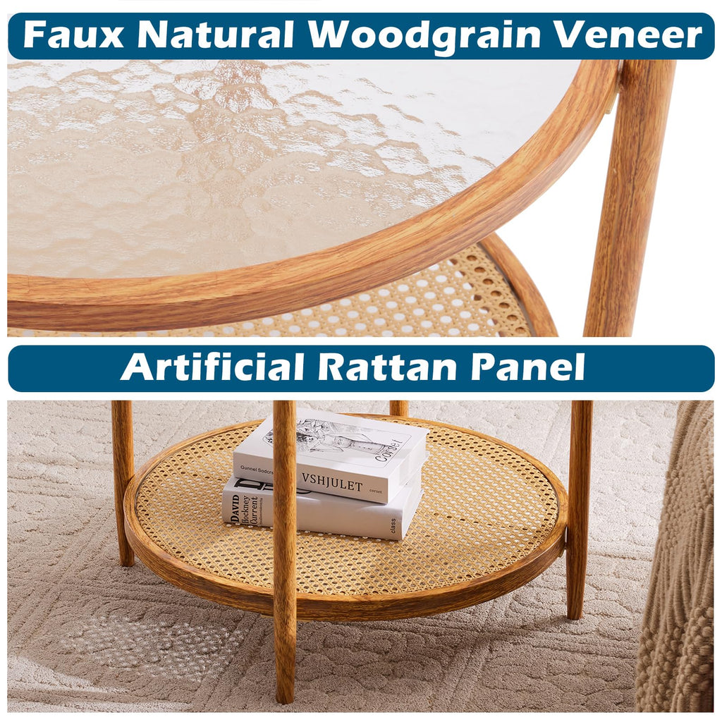 Round Glass Rattan Coffee Table U9888