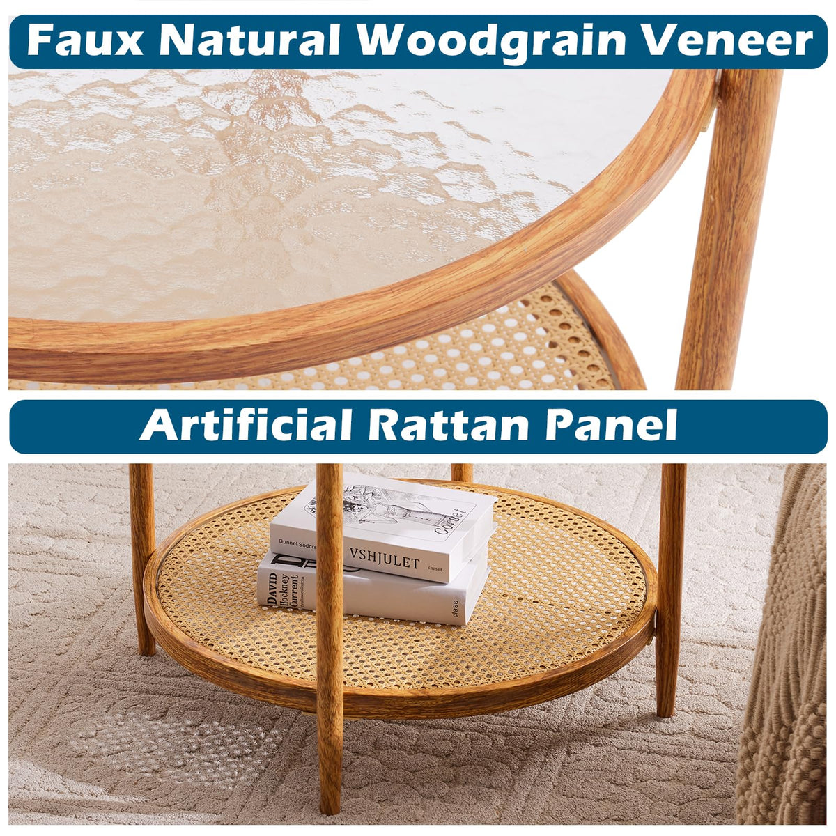 Round Glass Rattan Coffee Table U9888