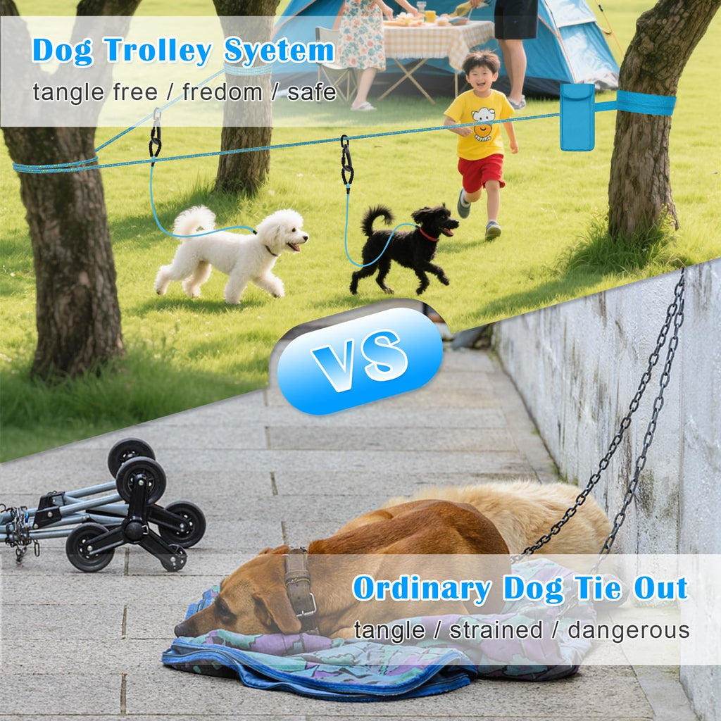 100FT Portable Dog Tie Out Cable for 2 Dogs P681