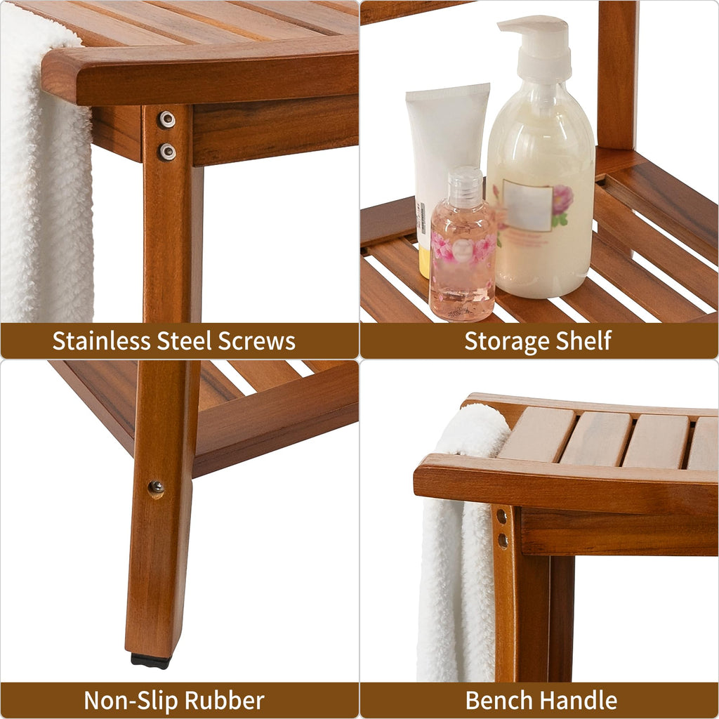 Teak Shower Bench Seat with Handles I7819