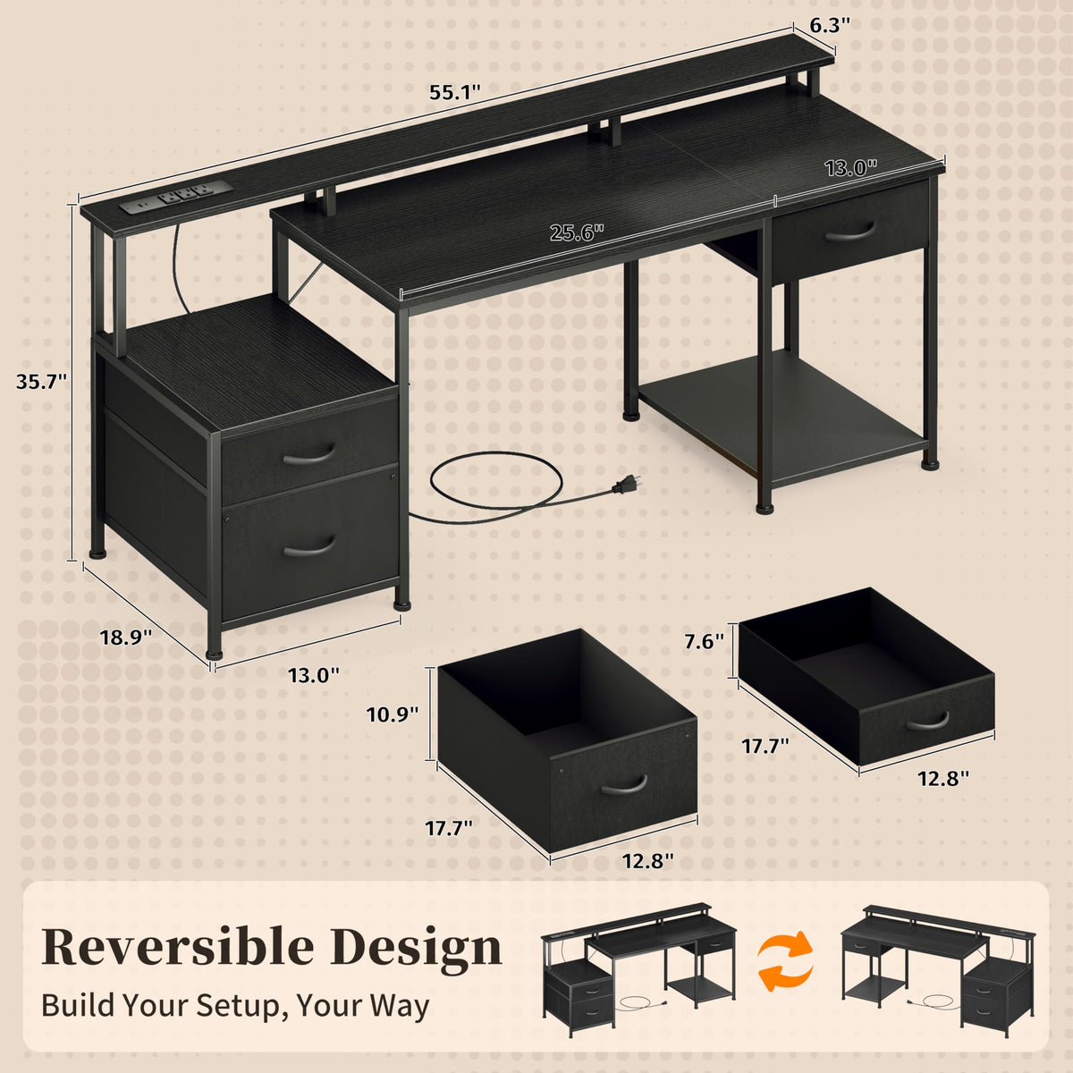 55" Computer Desk with File Drawer V378651