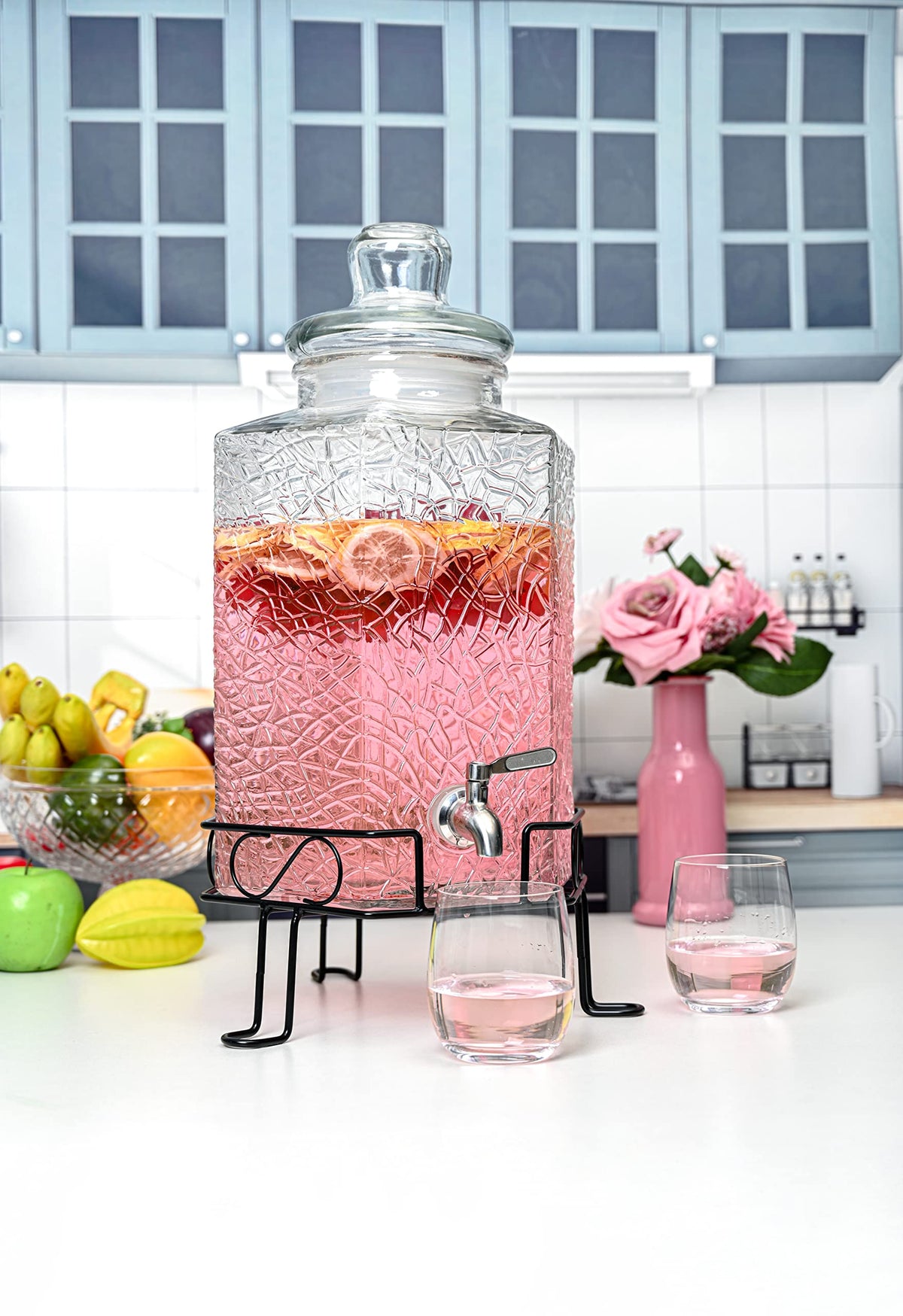 2.5 Gallon Glass Beverage Dispenser with Spigot and Stand Y296699