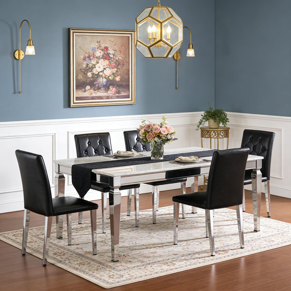 Black Upholstered Dining Chairs Set of 4 with Silver Metal Legs J88169