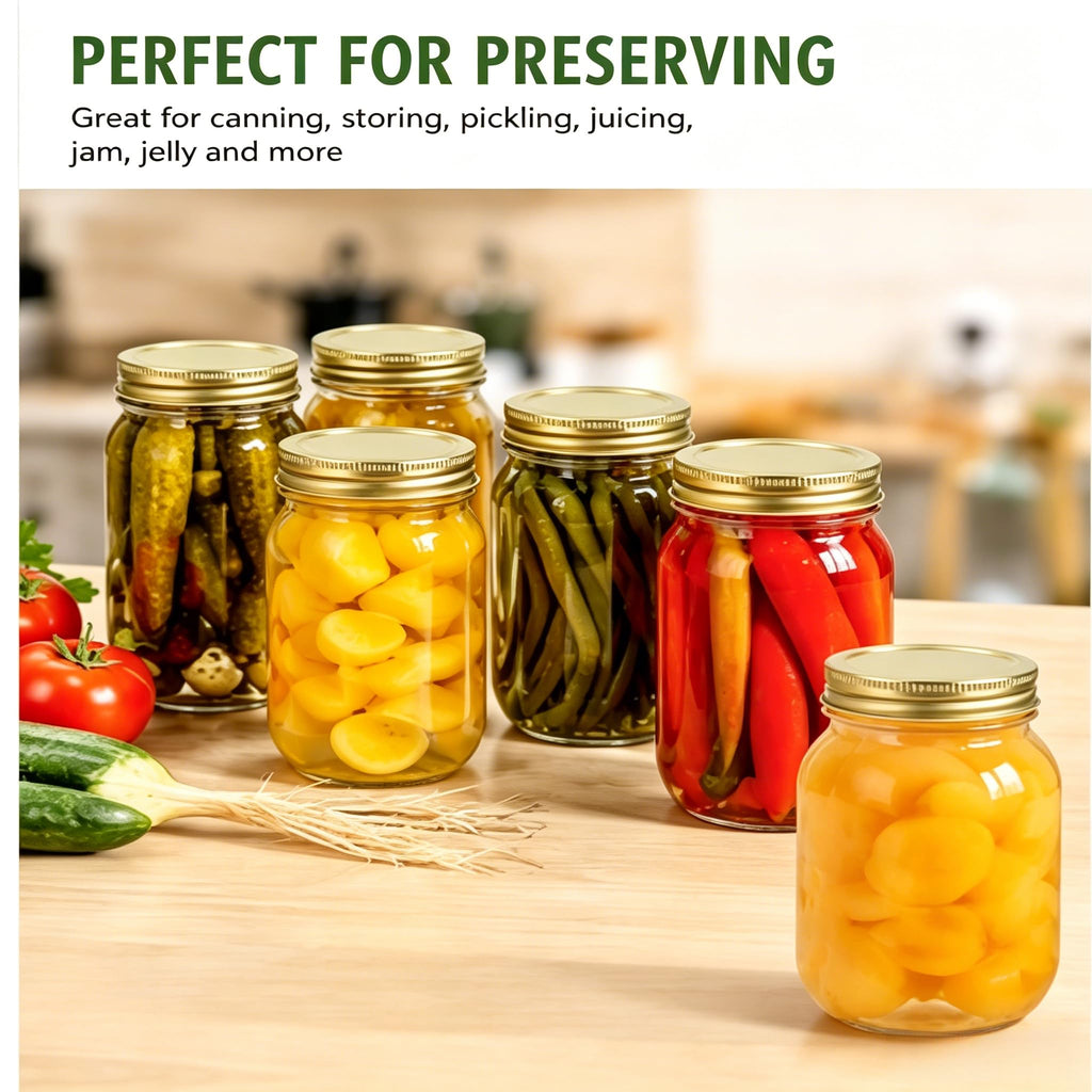 16 oz Glass Mason Jars with Lids and Bands, 12 Pack Z148