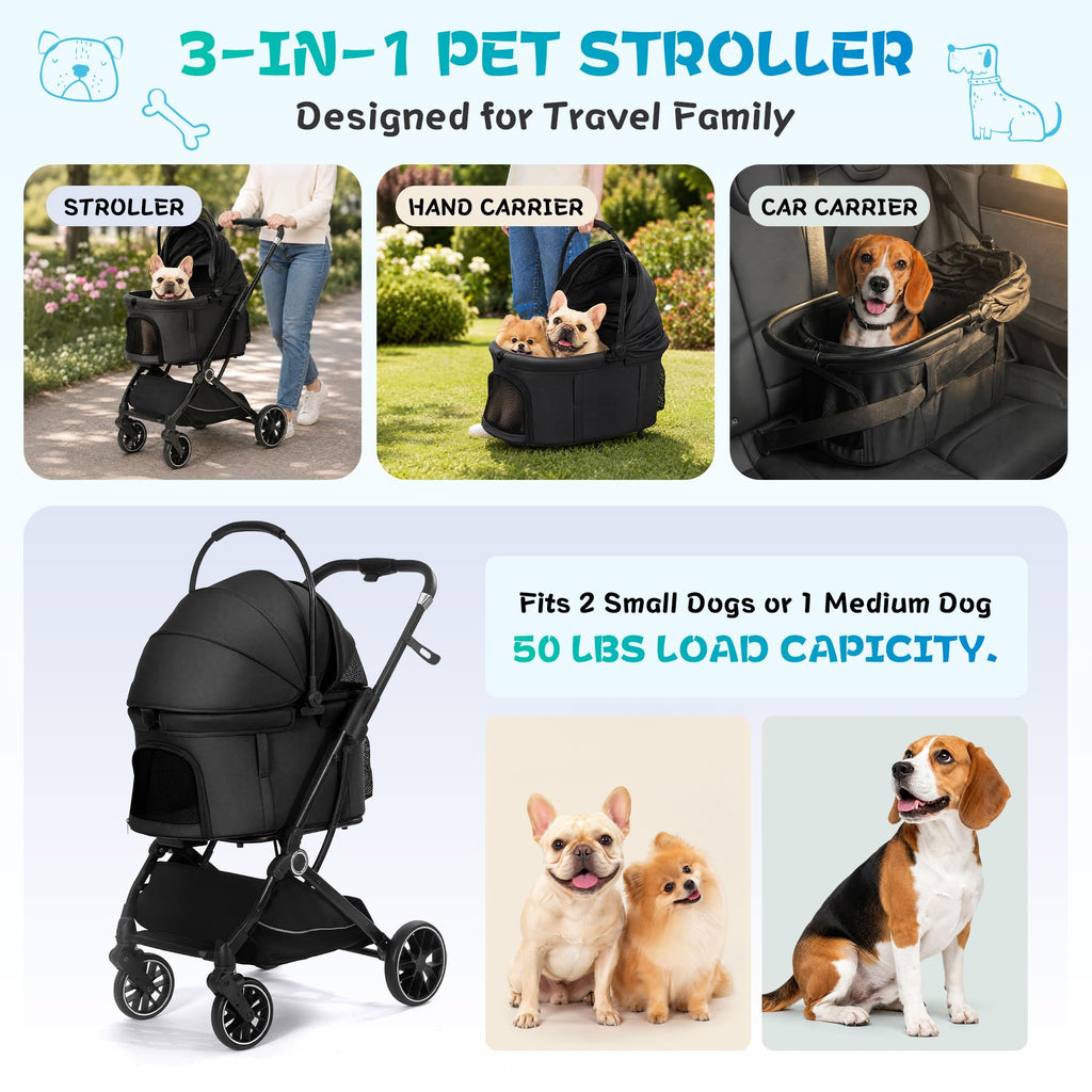 3-in-1 Pet Stroller Black B753