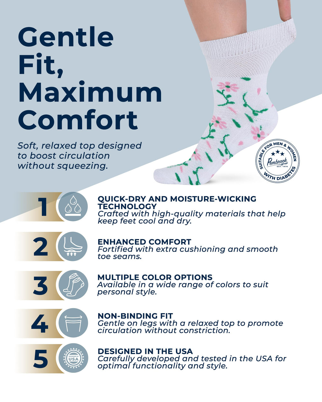 Bamboo Viscose Diabetic Socks 6 Pairs Y749958