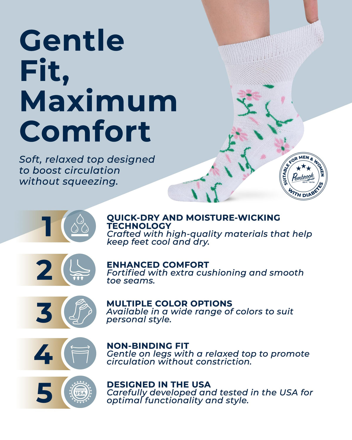 Bamboo Viscose Diabetic Socks 6 Pairs Y749958
