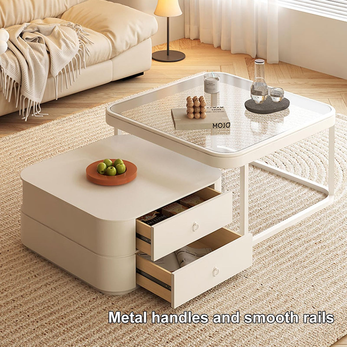 Brown Square Glass Nesting Coffee Table Set of 2 Y96744