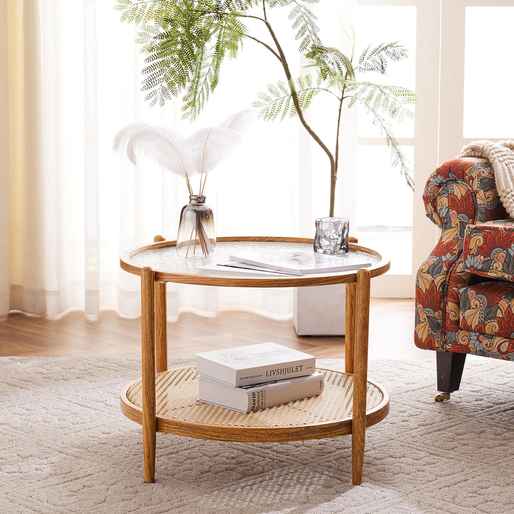 Round Glass Rattan Coffee Table U9888