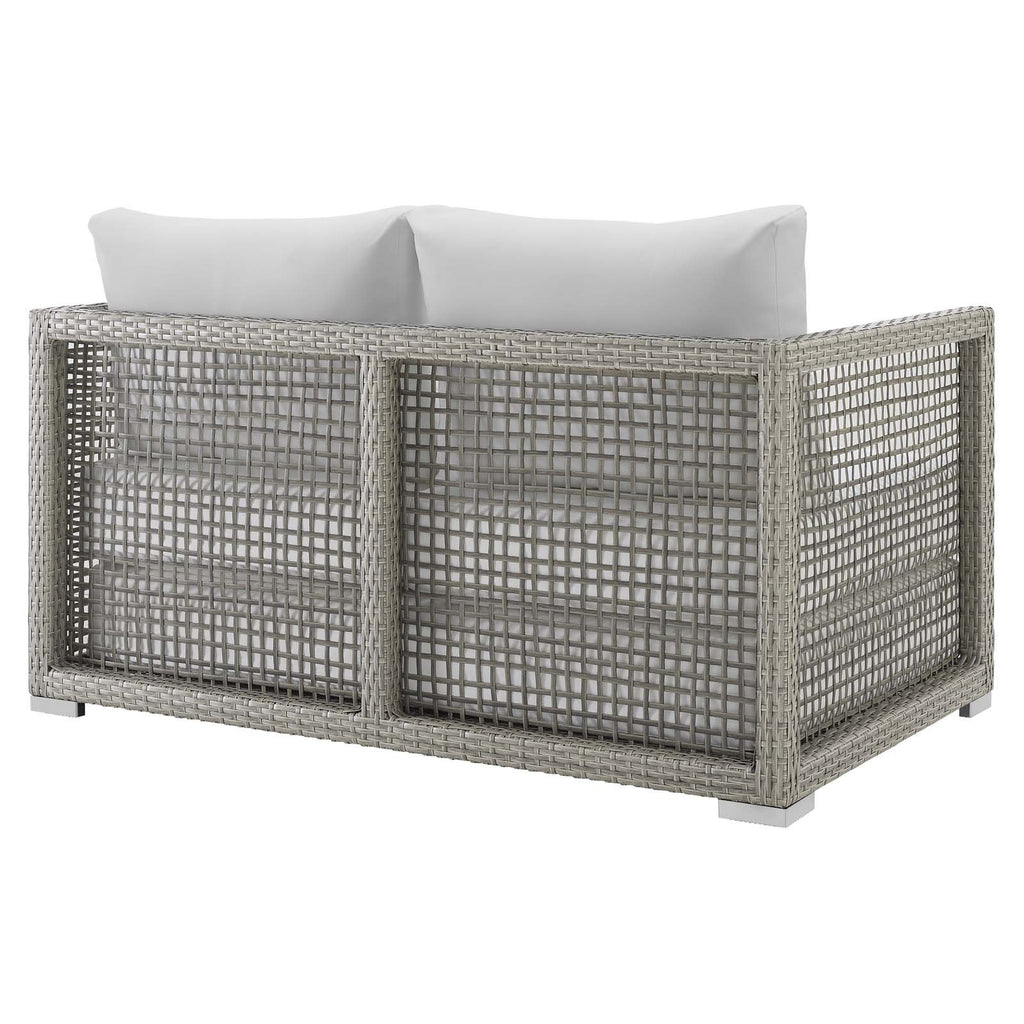 Gray White Wicker Rattan Loveseat with Cushions H1360