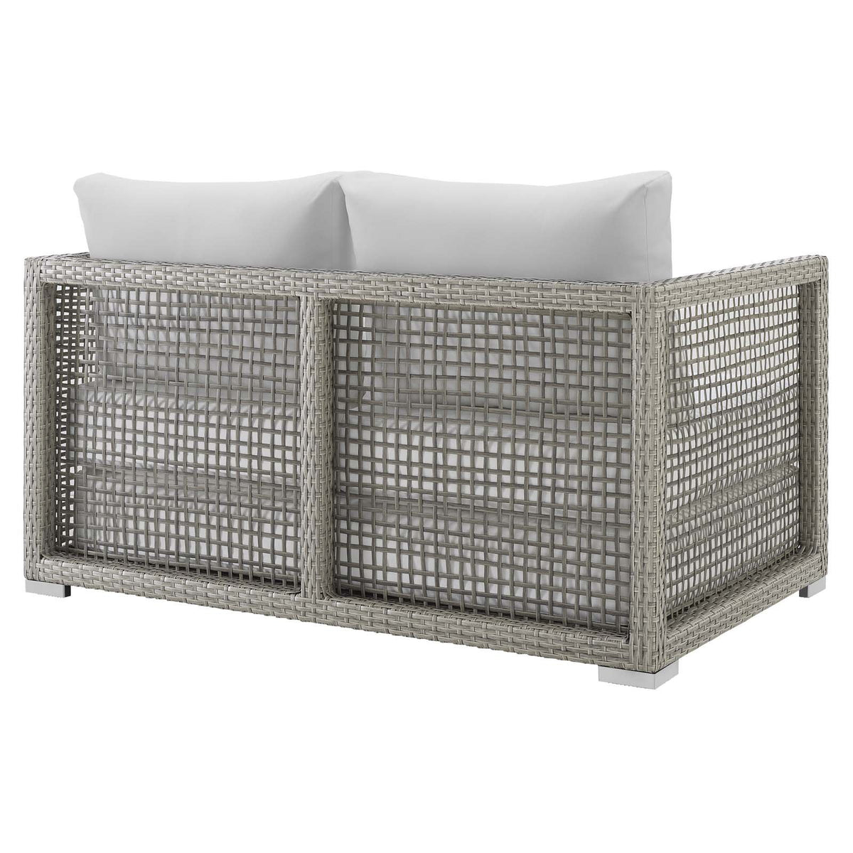 Gray White Wicker Rattan Loveseat with Cushions H1360
