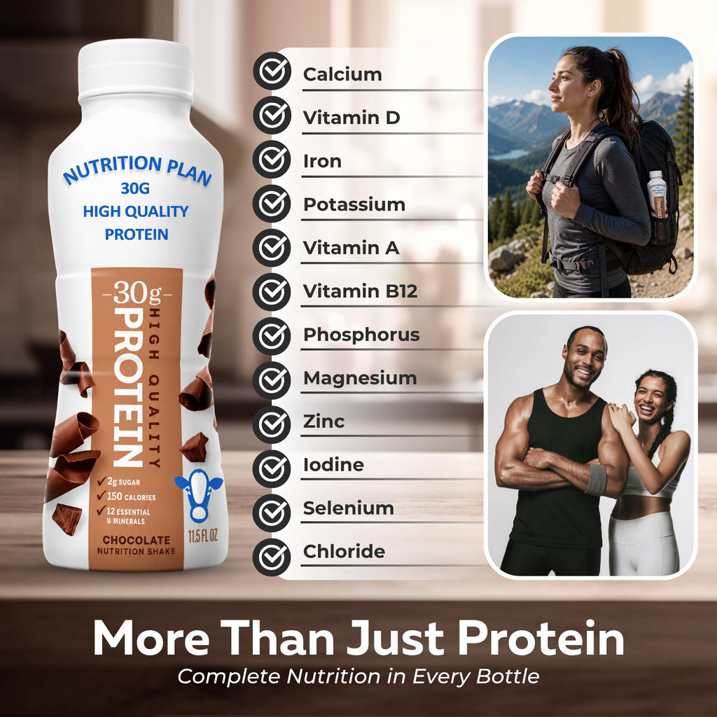 High-Protein Ready to Drink Shake – 30g Milk Protein, 150 Calories, 2g Sugar – Lactose Free, Chocolate, 11.5 fl oz (12 Pack) I7879