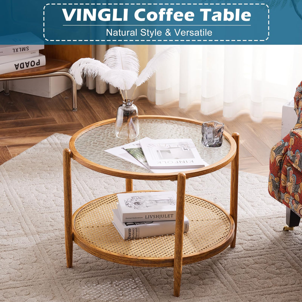 Round Glass Rattan Coffee Table U9888
