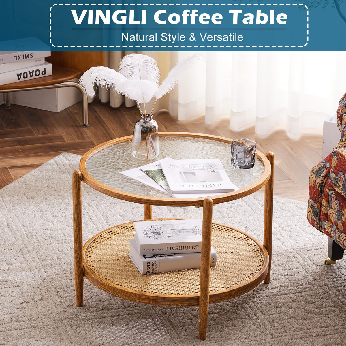 Round Glass Rattan Coffee Table U9888