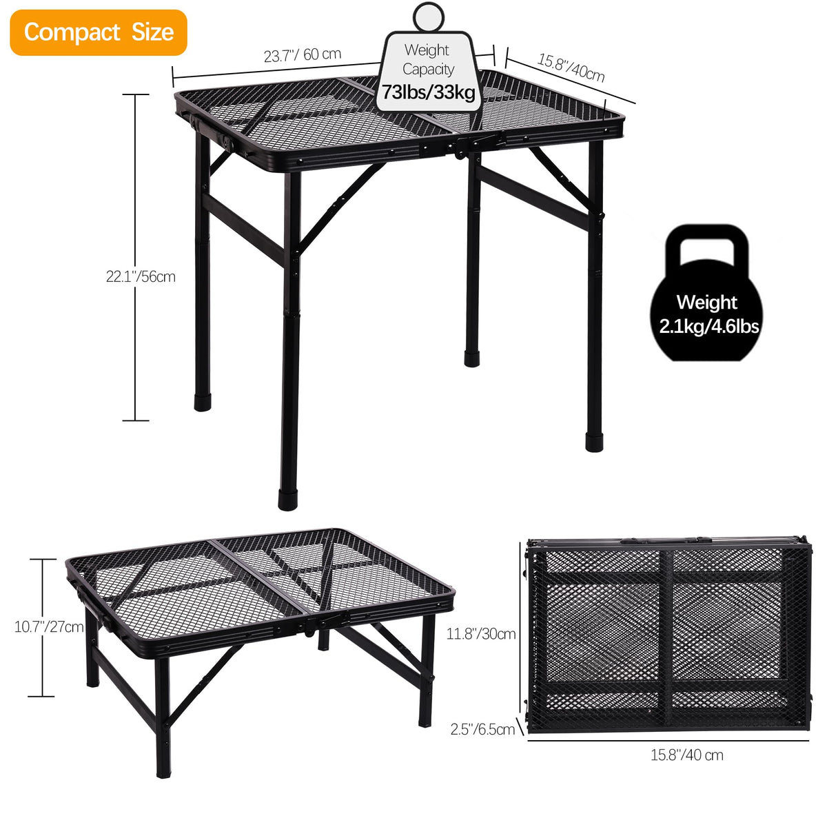 Portable Small Folding Metal Camping Table 23” x 15” K324
