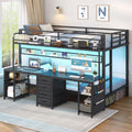 Twin Over Twin Bunk Bed with Desk and LED Lights C802