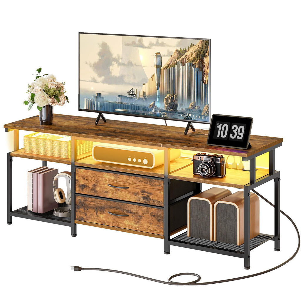 TV Stand with Power Outlet and LED Light A2585
