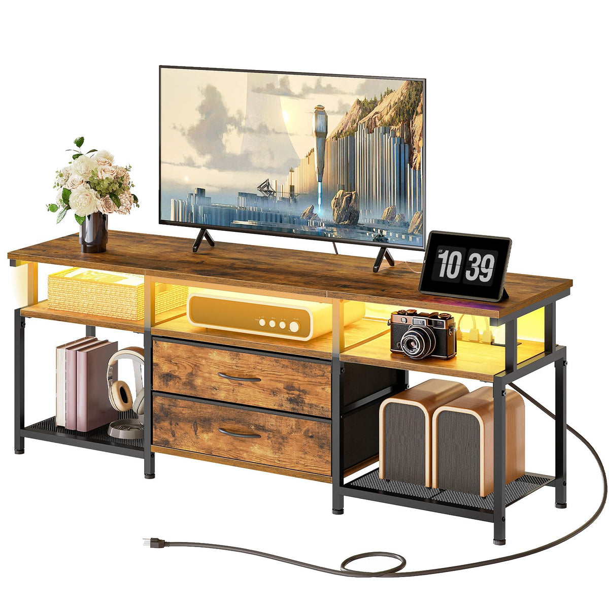TV Stand with Power Outlet and LED Light A2585