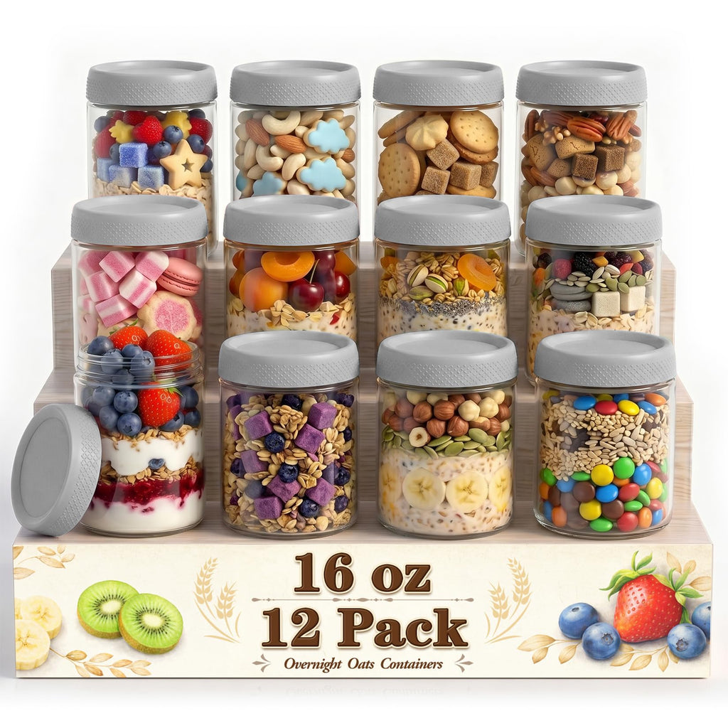 12 Pack 16 oz Glass Jars with Lid O668