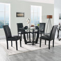 Black Faux Leather Dining Chairs Set of 4 with Wood Legs E5401