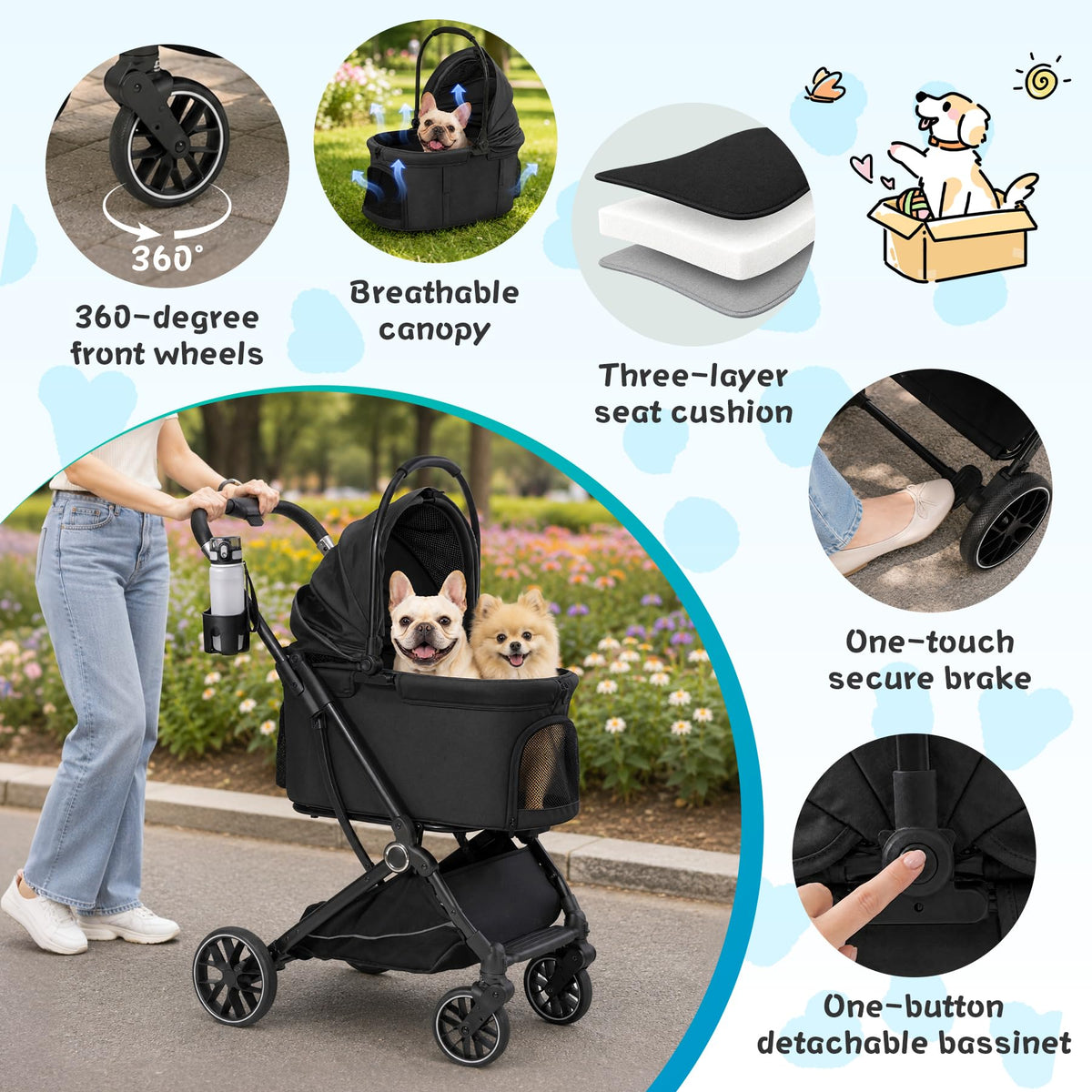 3-in-1 Pet Stroller Black B753