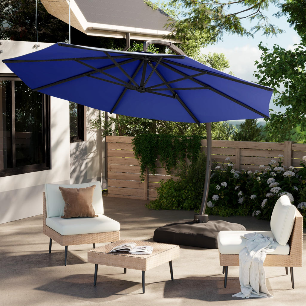11FT Navy Blue Aluminum Cantilever Patio Umbrella with Base J16677