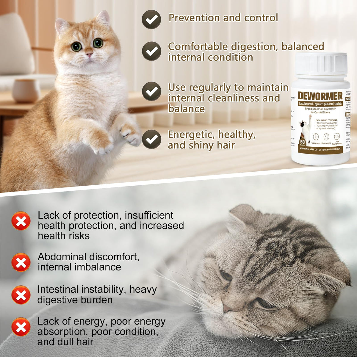 Broad-Spectrum Dewormer for Cats & Kittens, 50 Tablets G57295