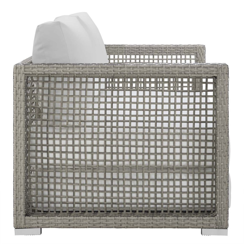 Gray White Wicker Rattan Loveseat with Cushions H1360