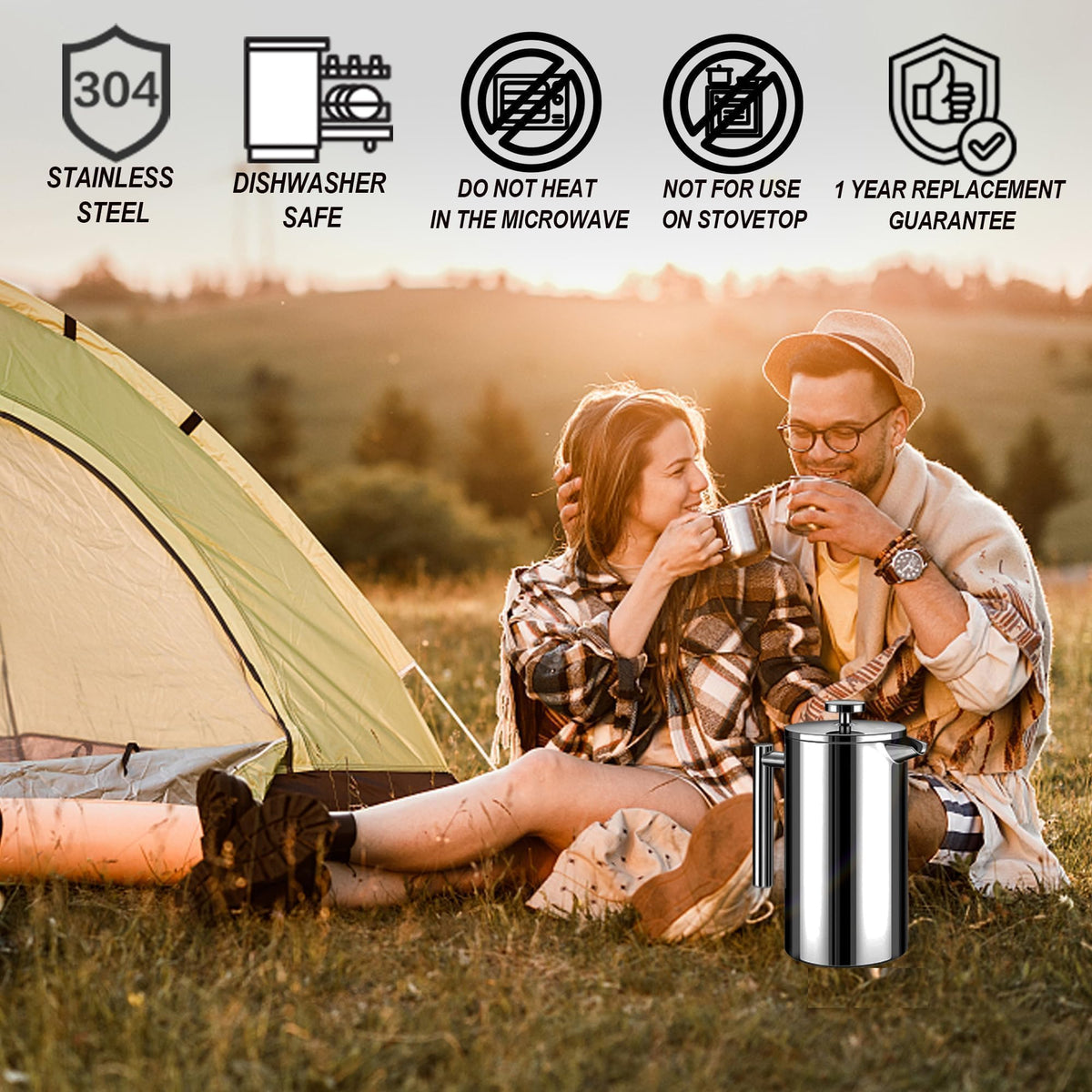 50oz Stainless Steel Double Wall Insulated French Press L238