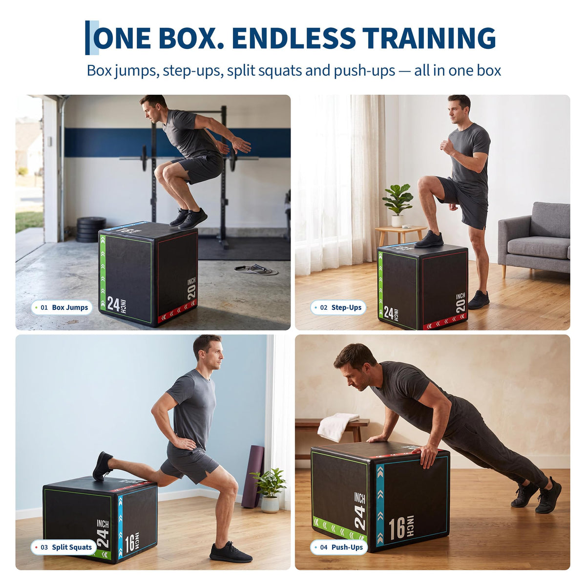 3 in 1 Plyometric Jump Box with Non-Slip Surface S48393