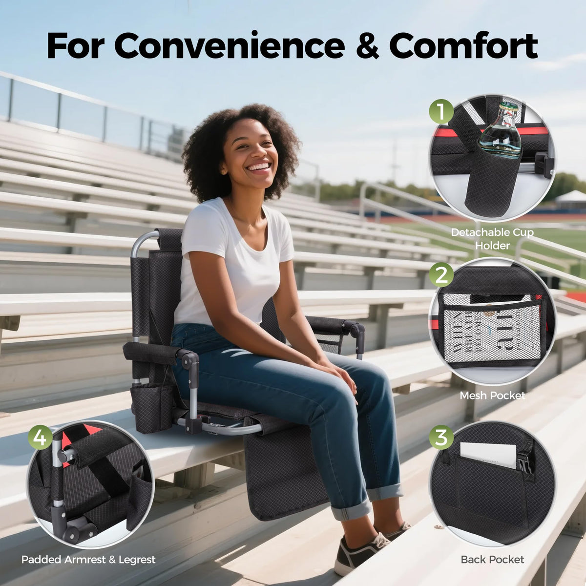 Extra Wide Padded Stadium Seats with Back Support J793667