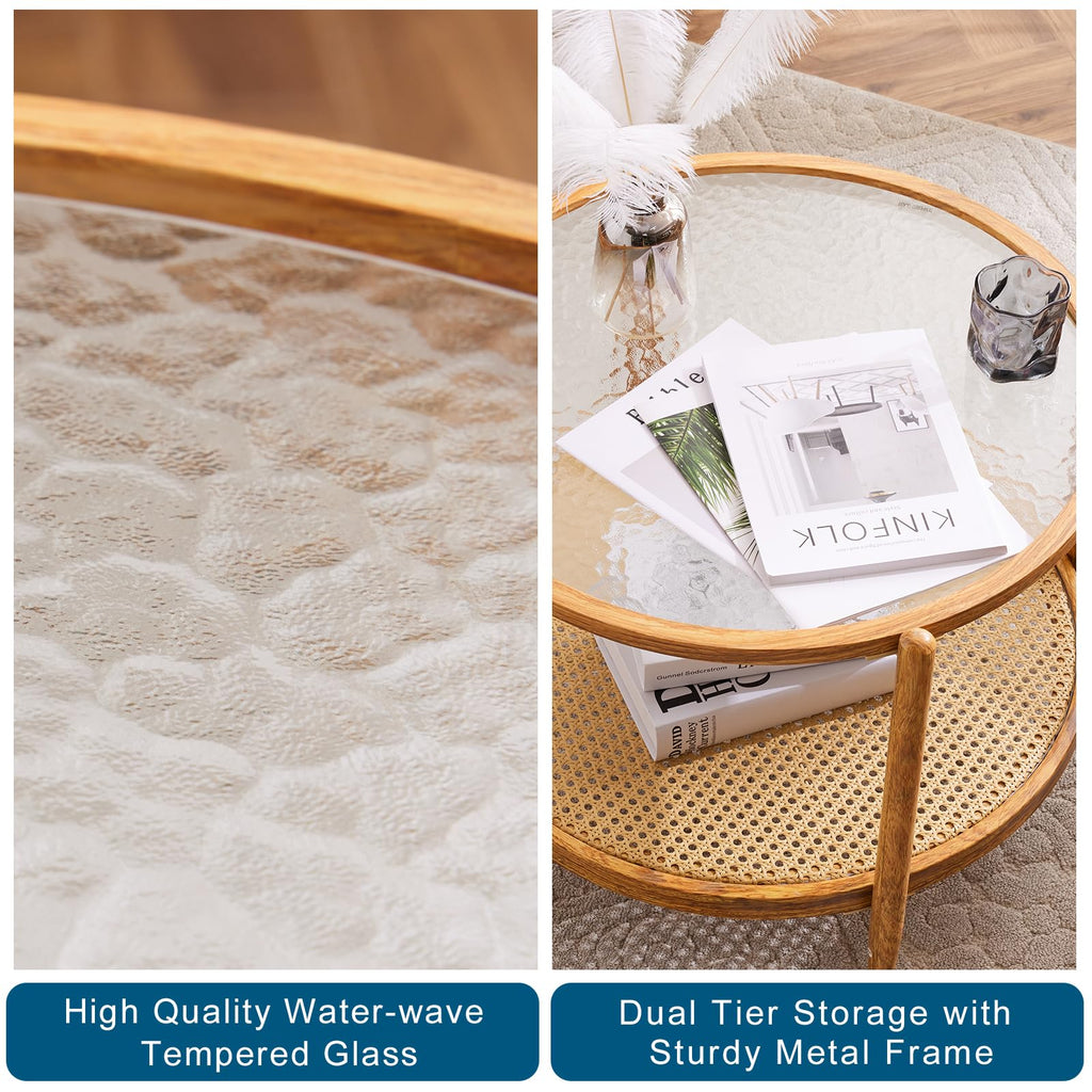 Round Glass Rattan Coffee Table U9888
