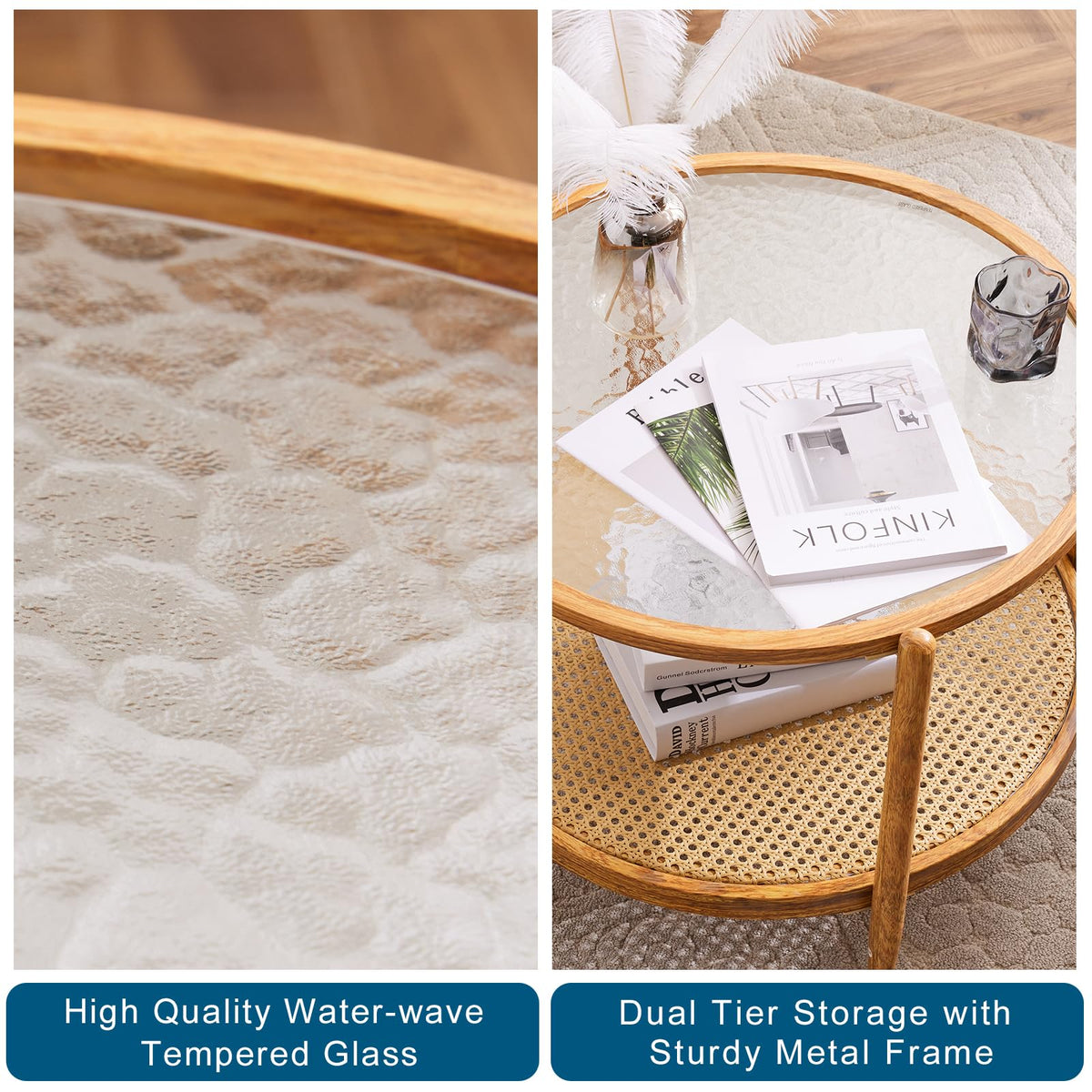 Round Glass Rattan Coffee Table U9888