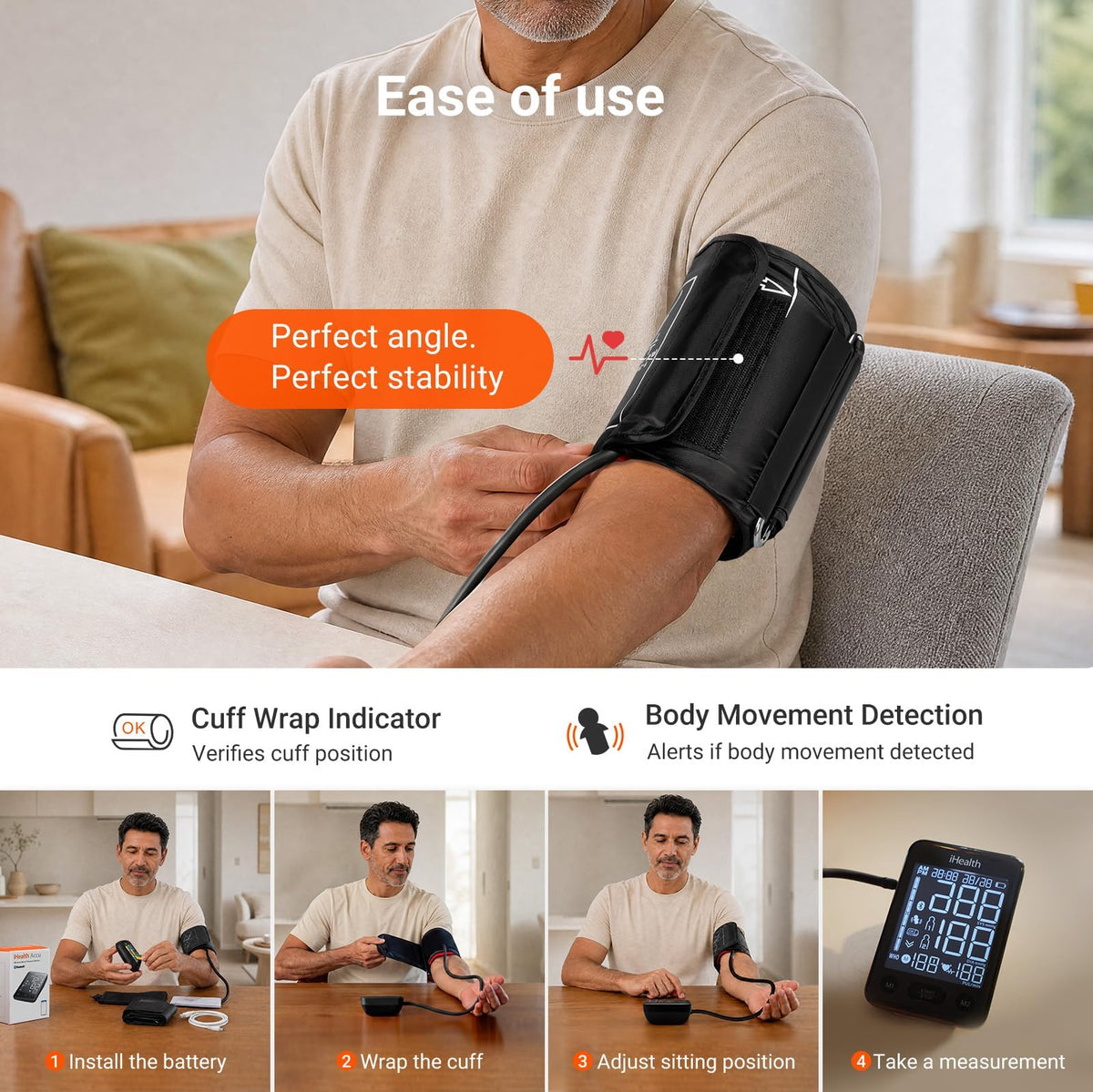 Bluetooth Upper Arm Blood Pressure Monitor with Large Cuff D1230