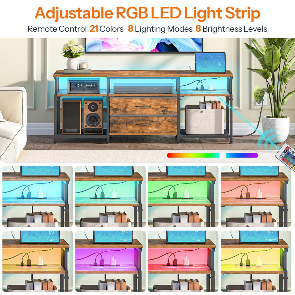 TV Stand with Power Outlet and LED Light A2585