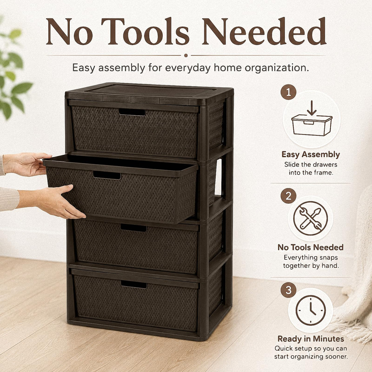 Brown 4 Drawer Plastic Storage Organizer O9968