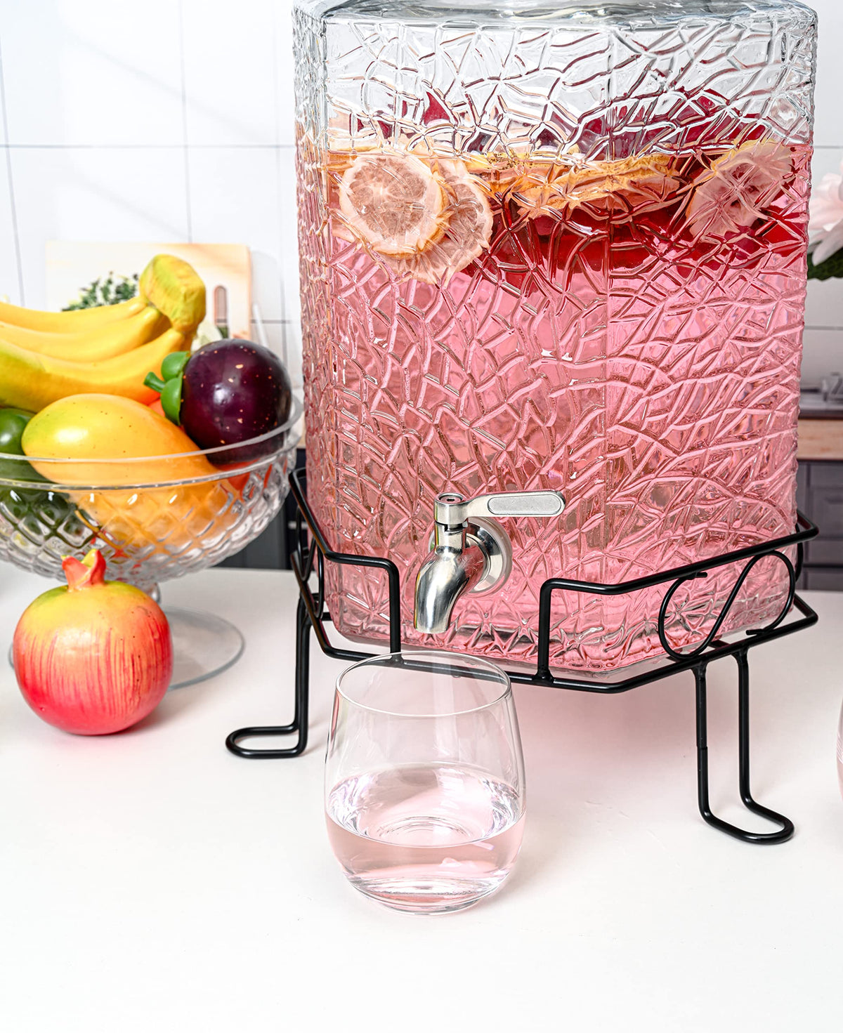 2.5 Gallon Glass Beverage Dispenser with Spigot and Stand Y296699
