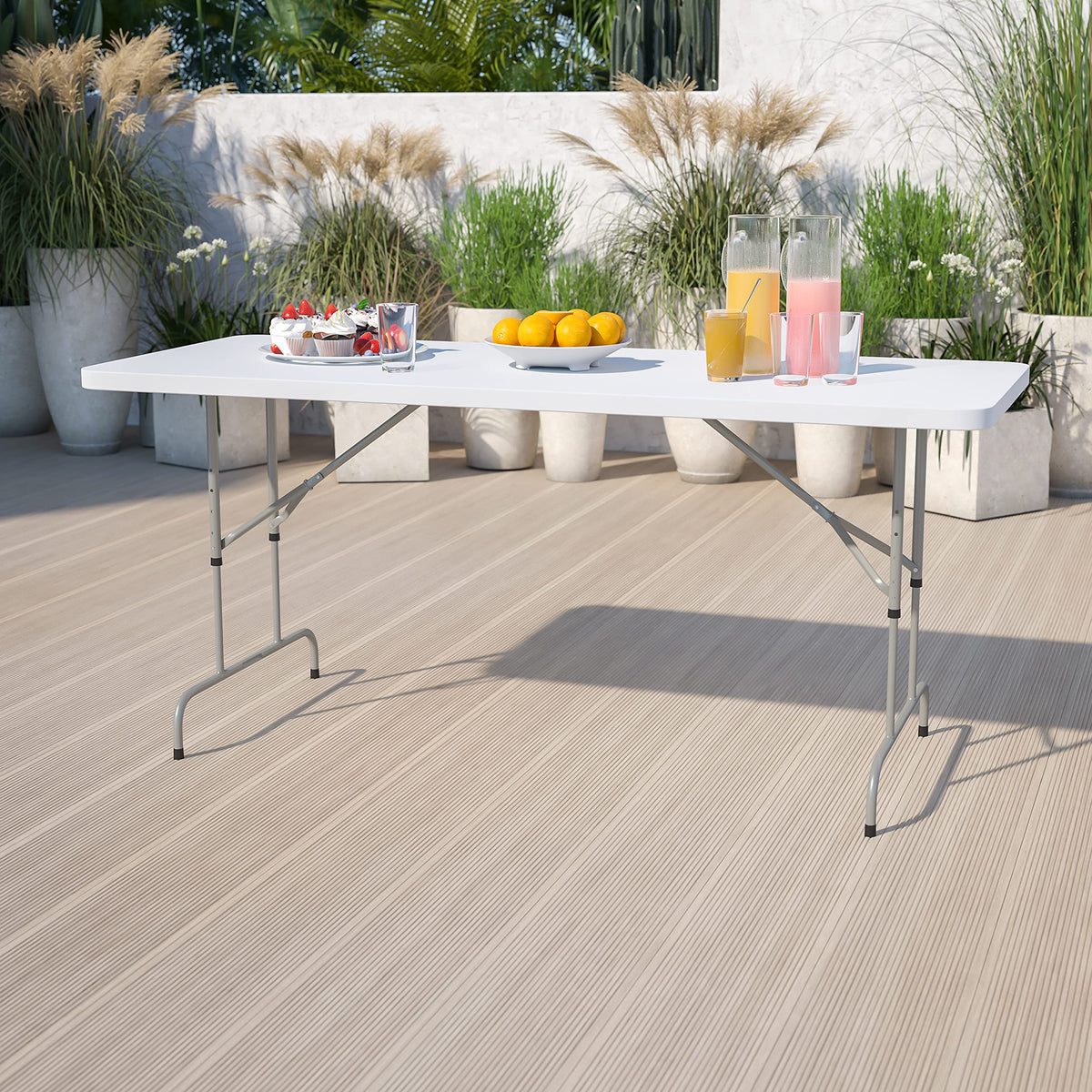 6-Foot Height Adjustable Granite White Plastic Folding Table D474233
