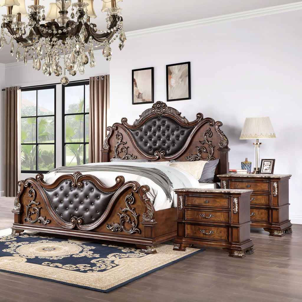 Wood 3-Piece California King Bedroom Set with Marble Top Nightstand I13655