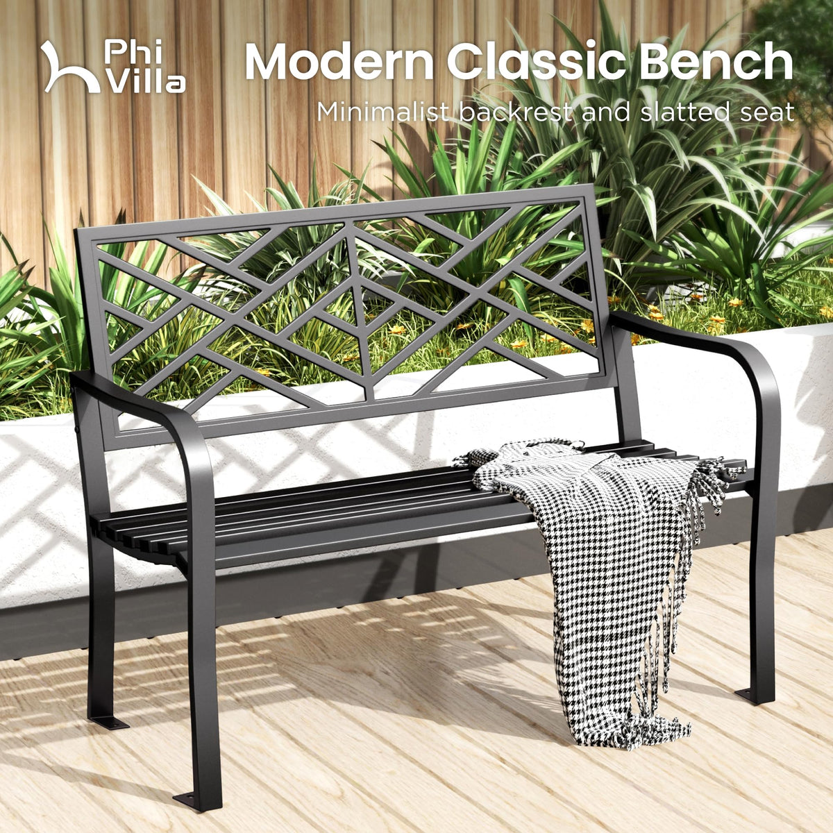 Black 43 Inches Outdoor Garden Bench N196293