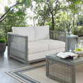 Gray White Wicker Rattan Loveseat with Cushions H1360
