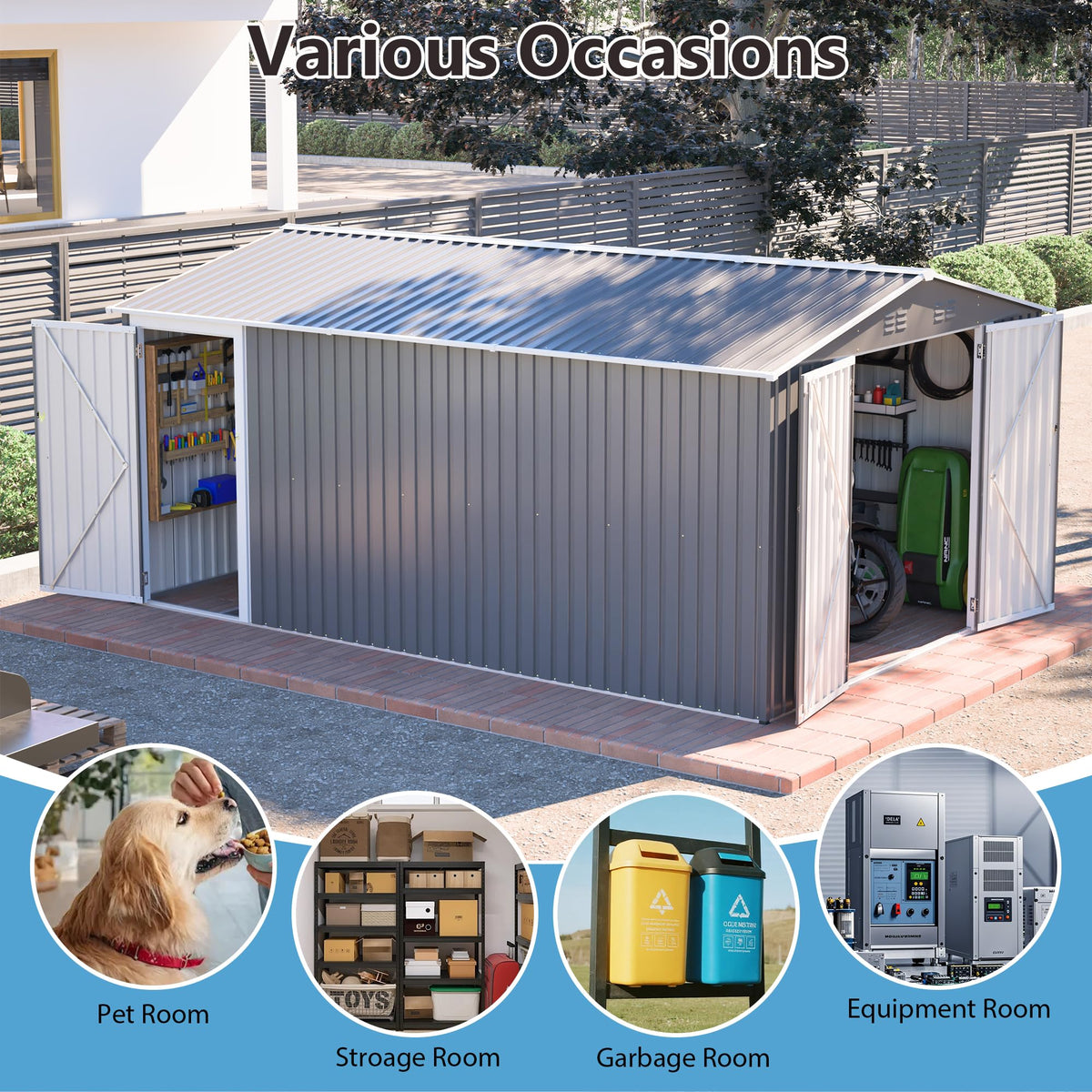 10x14 FT Light Gray Metal Storage Shed Z199