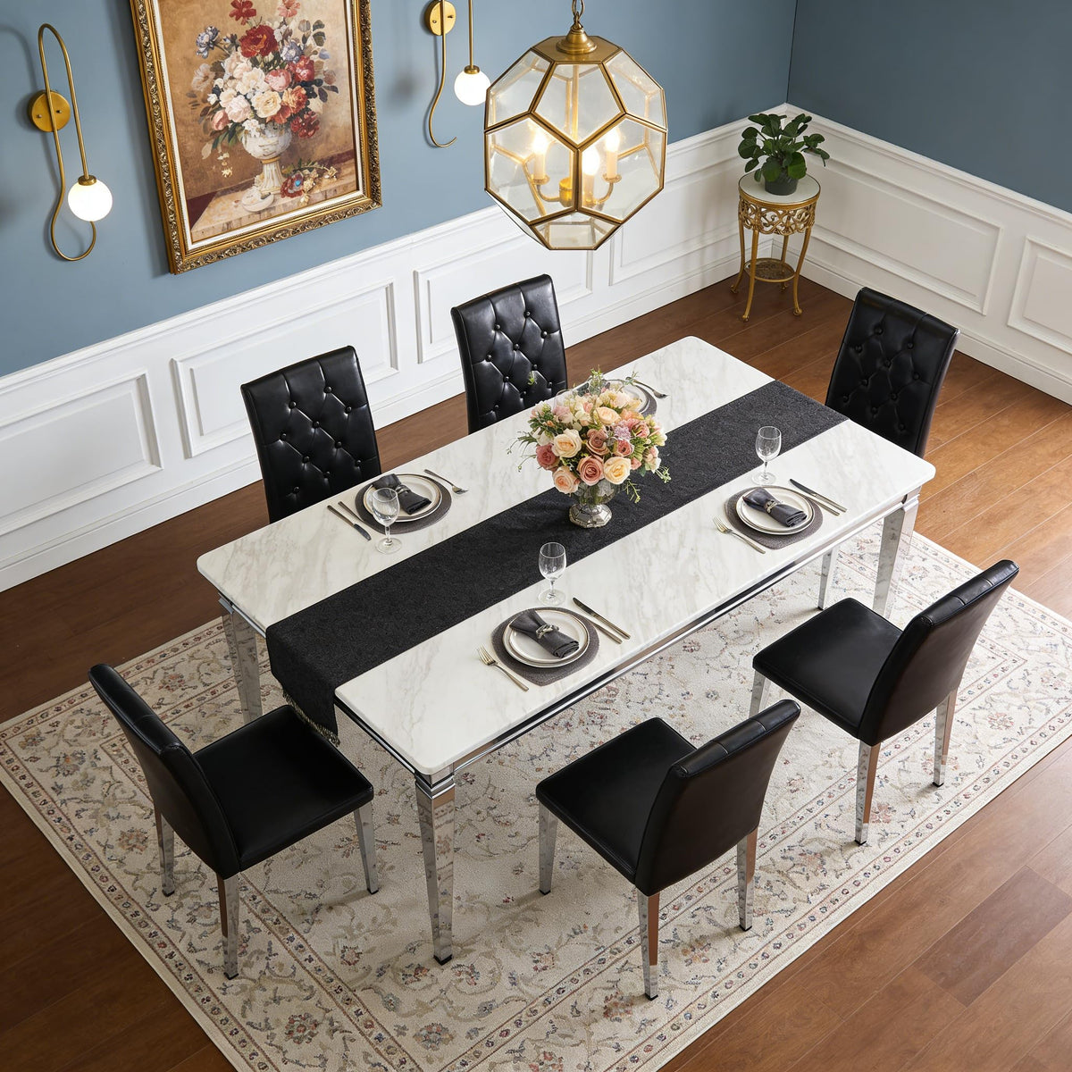 Black Upholstered Dining Chairs Set of 4 with Silver Metal Legs J88169
