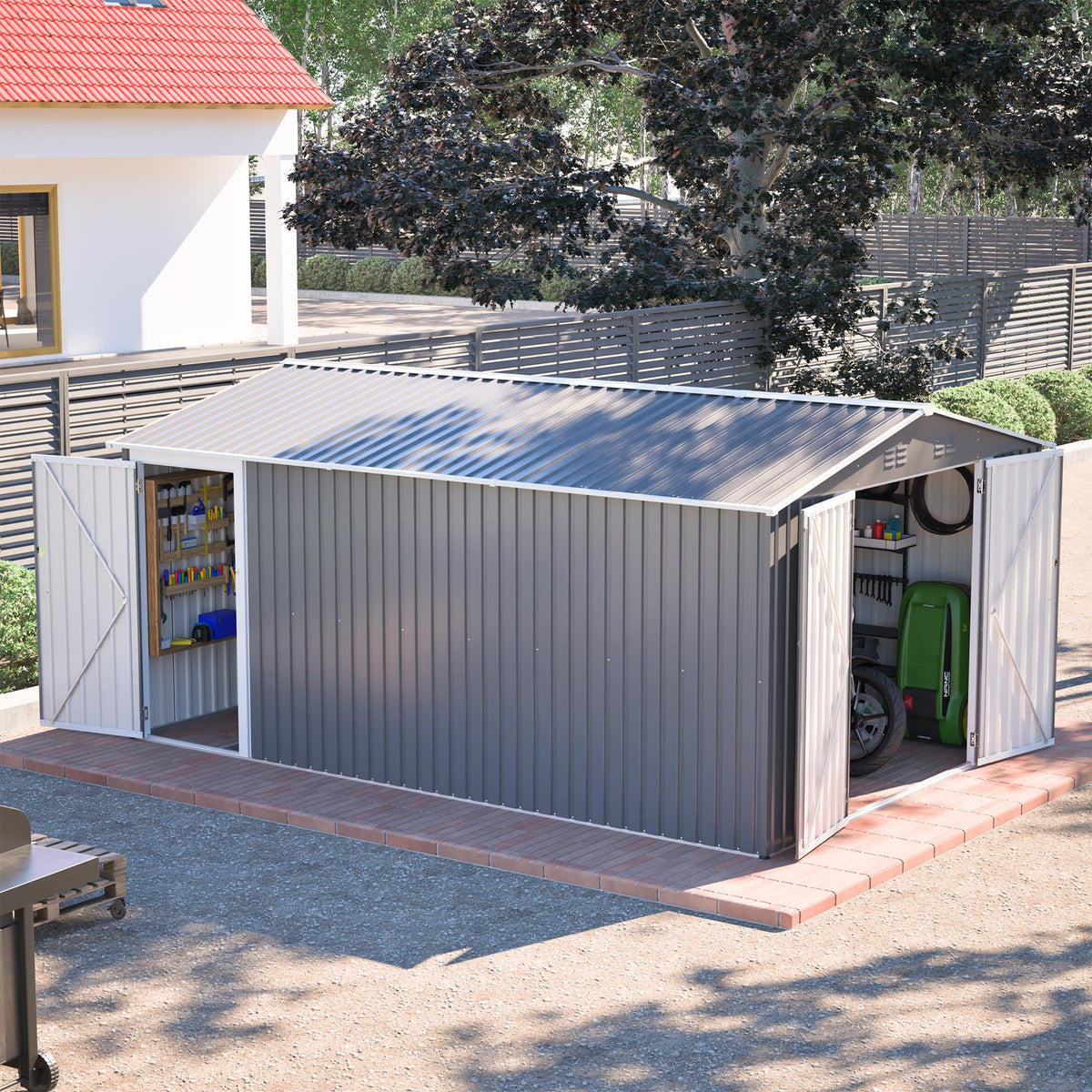 10x14 FT Light Gray Metal Storage Shed Z199