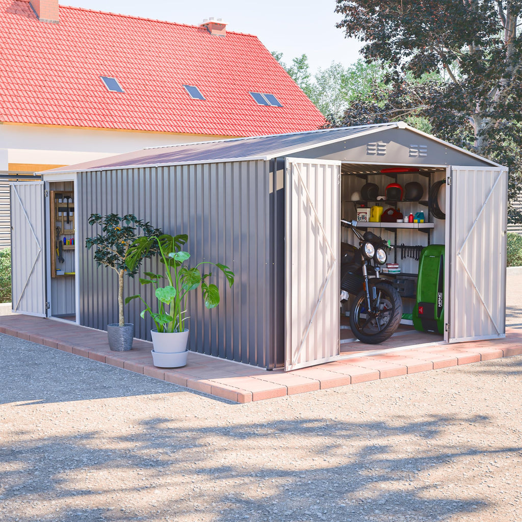 10x14 FT Light Gray Metal Storage Shed Z199