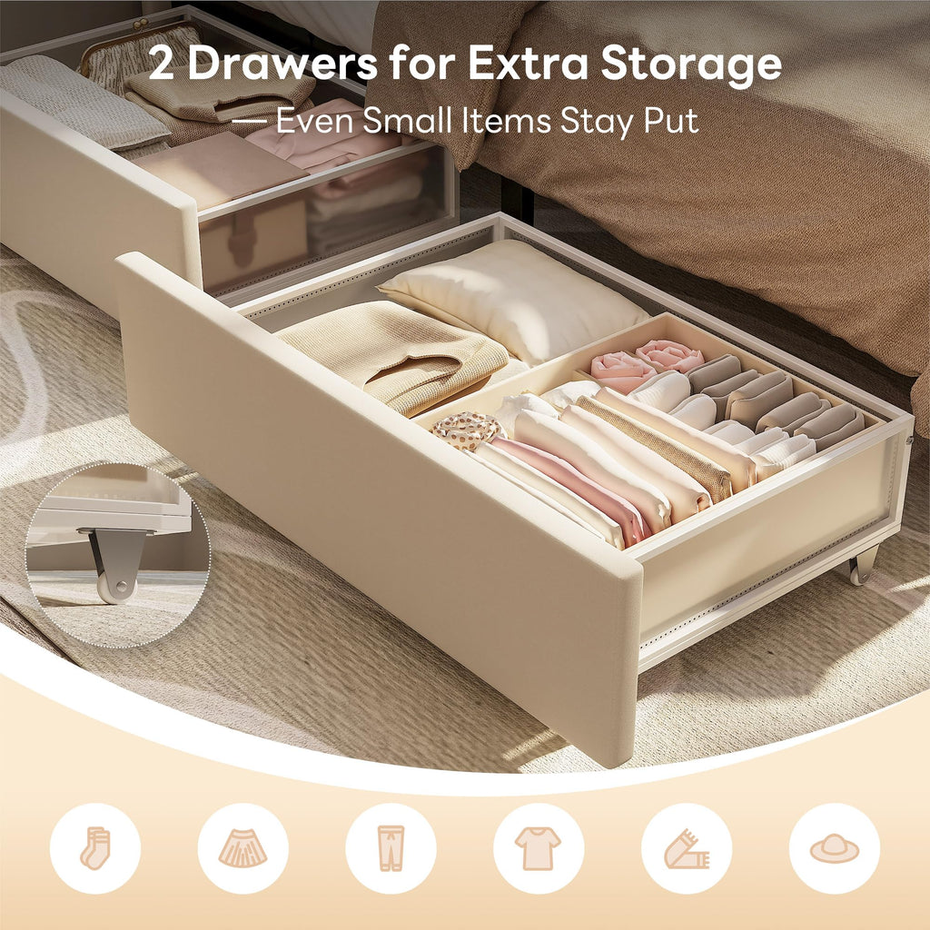 Twin Corner Daybed with 2 Drawers and Headboard, Beige S21654