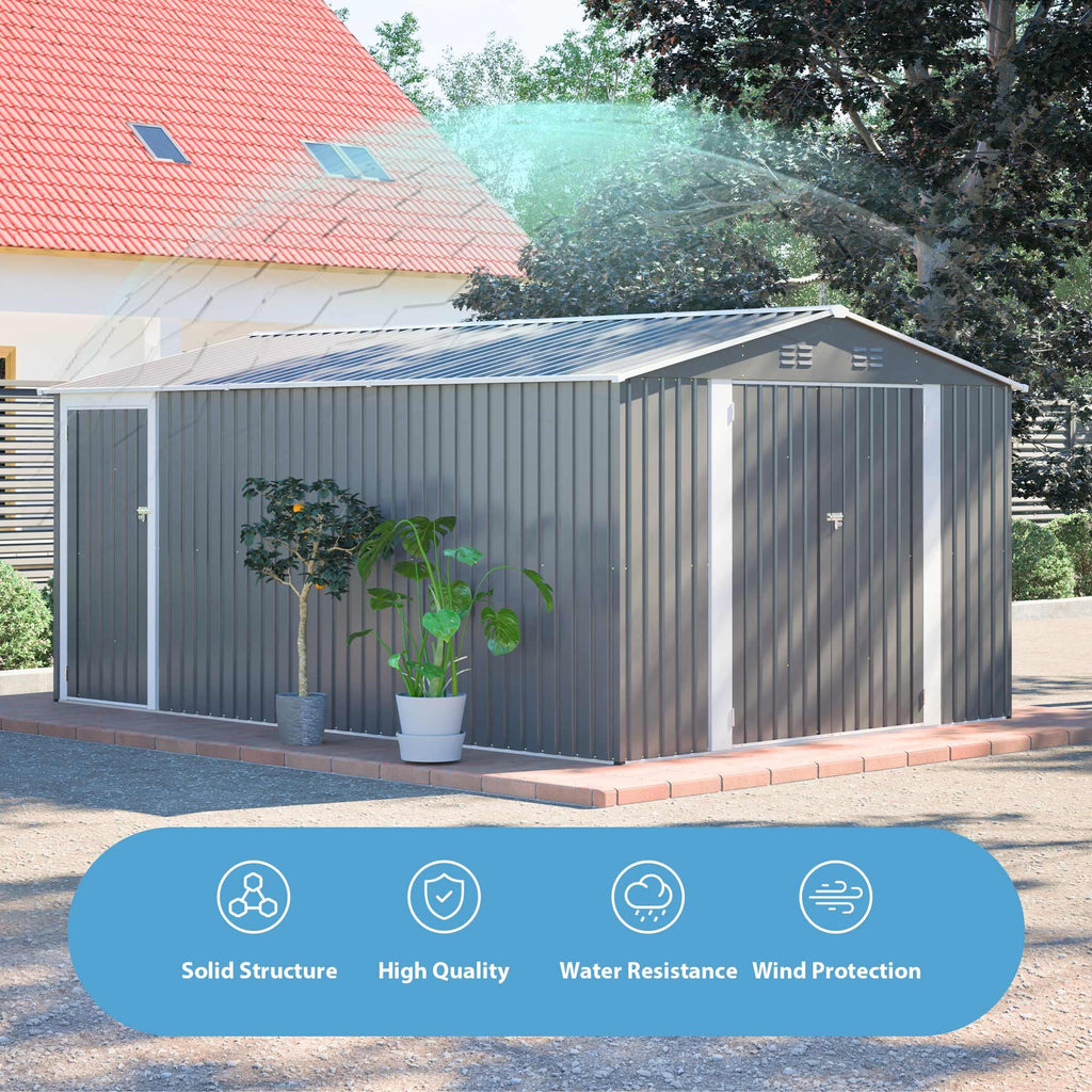 10x14 FT Light Gray Metal Storage Shed Z199